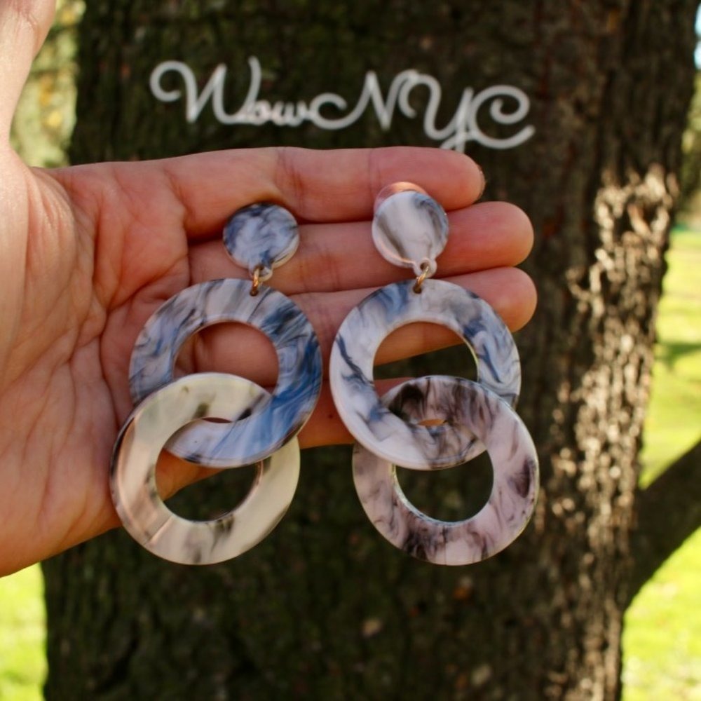 New Chunky Circle Layered Chain Dangle Earrings